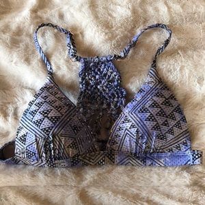 Blue padded swim suit top with braided back detail